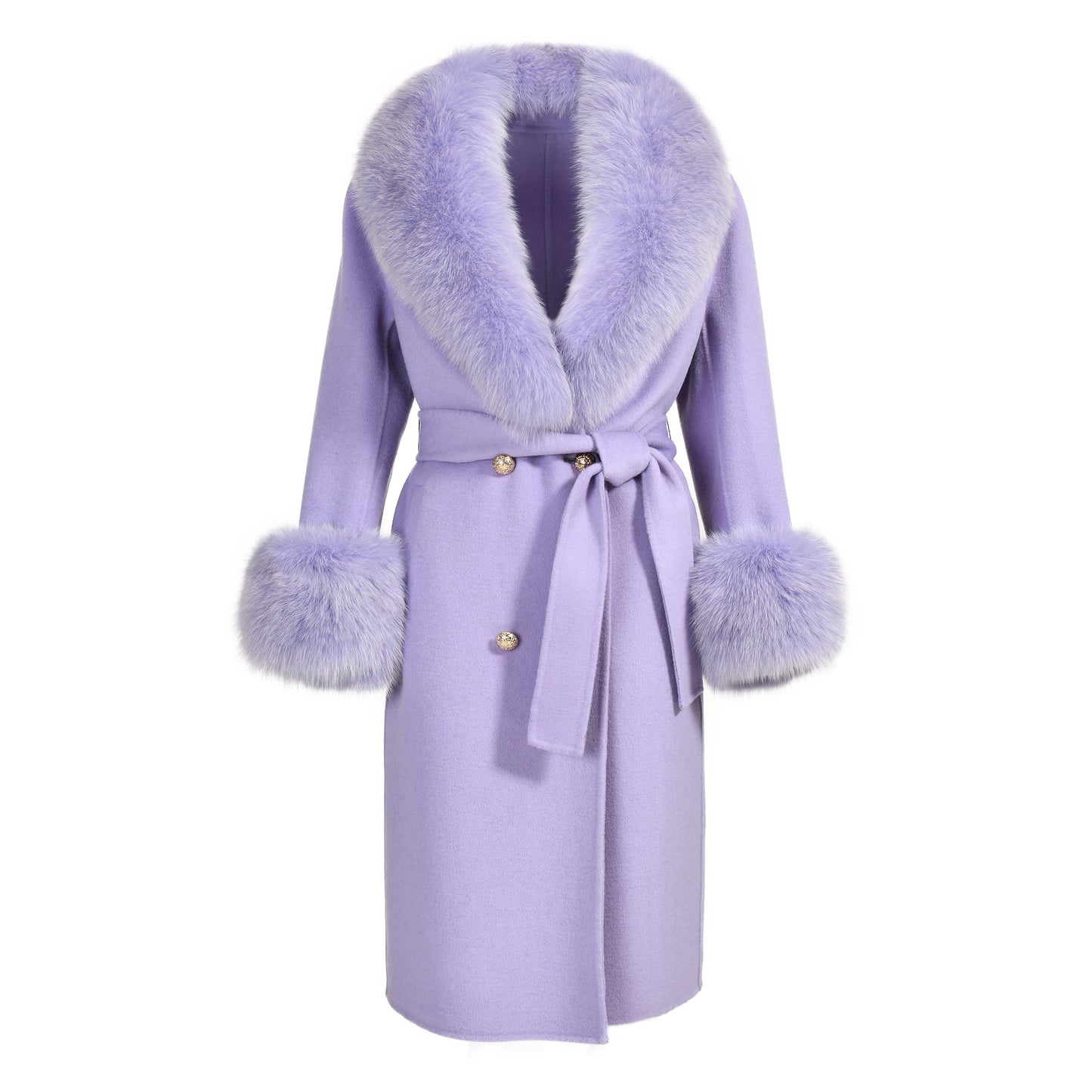 Jaxmonoy Cashmere Overcoat With Real Fur Collar And Cuffs