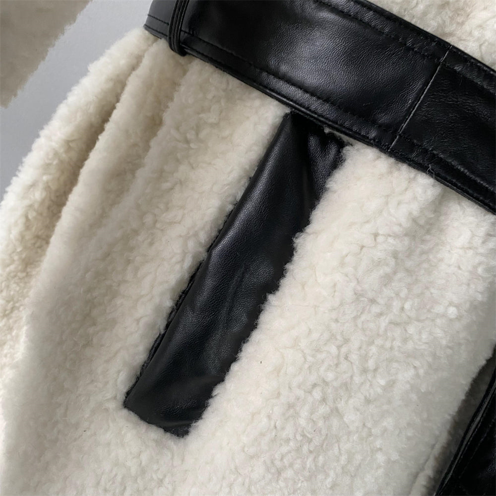 Genuine Shearling Coat With Belt Design Wholesale Custom Sheepskin Coat