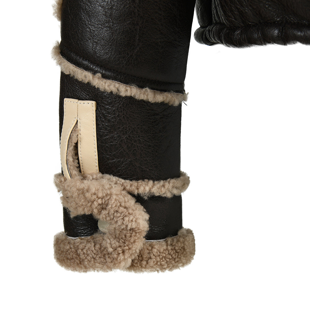 Genuine Shearling Jacket With Real Lamb Fur Lining Winter Womens