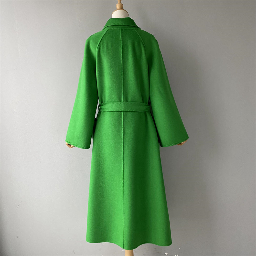Solid Color Cashmere Coat With Big Side Pocket And Removable Belt