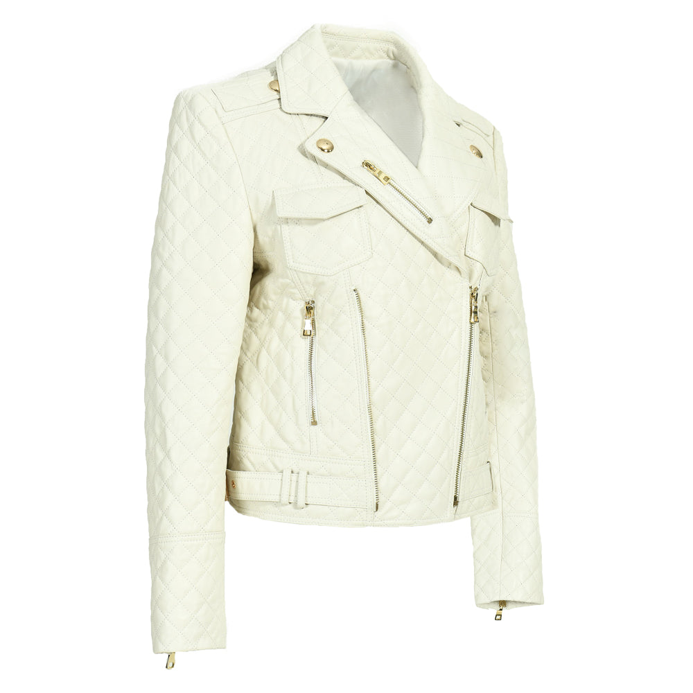Popular Colorful Leather Coat Belt Zipper Design V-neck Genuine Leather Jacket Women
