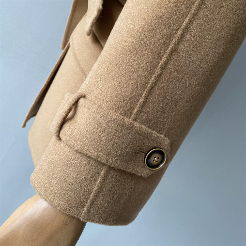 Wholesale Ladies Regular Length Cashmere Coat With Real Fox Fur Collar Custom Women Double-sided Wool Cashmere Coat