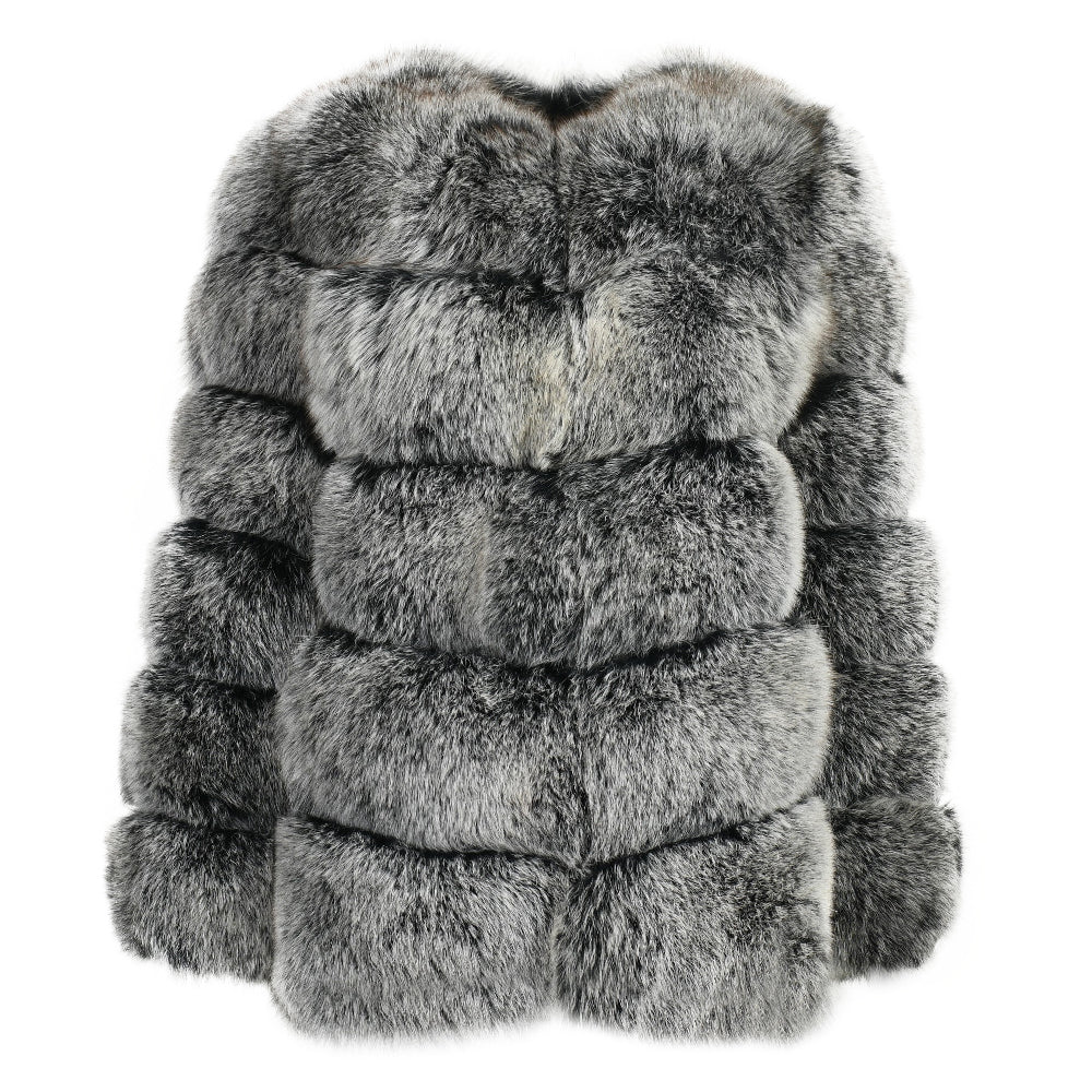 Crew Neck Ladies Real Fluffy Fox Fur Coat Custom Plus Size Coats