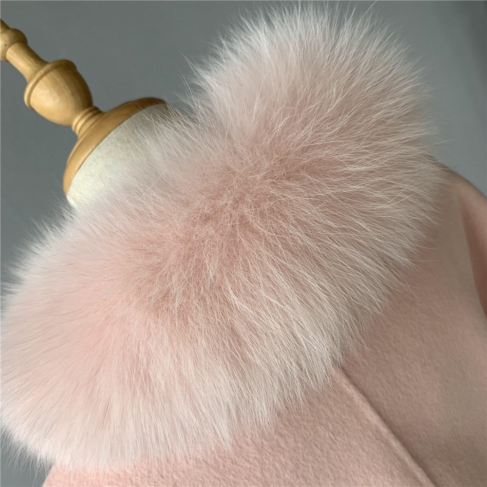 Jaxmonoy New Style Cashmere Coat With Real Fur Collar And Cuffs Woolen Overcoat