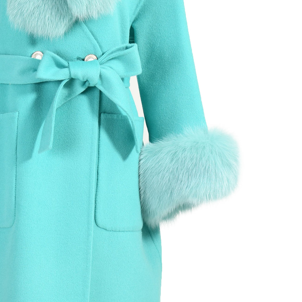 Wholesale Cashmere Coat With Real Detachable Fox Fur Scarf And Cuffs Winter High Quality Wool Blend Coats For Women