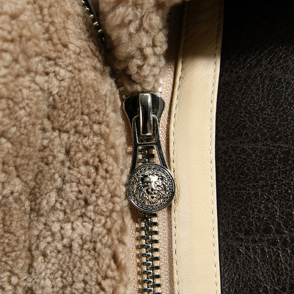 Genuine Shearling Jacket With Real Lamb Fur Lining Winter Womens