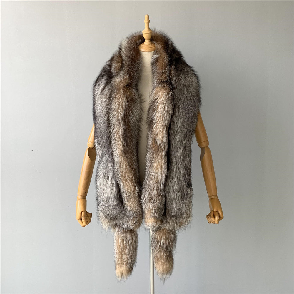 Jaxmonoy Trending Fashion Winter Luxurious Style Outwear Real Fox Fur Shawl