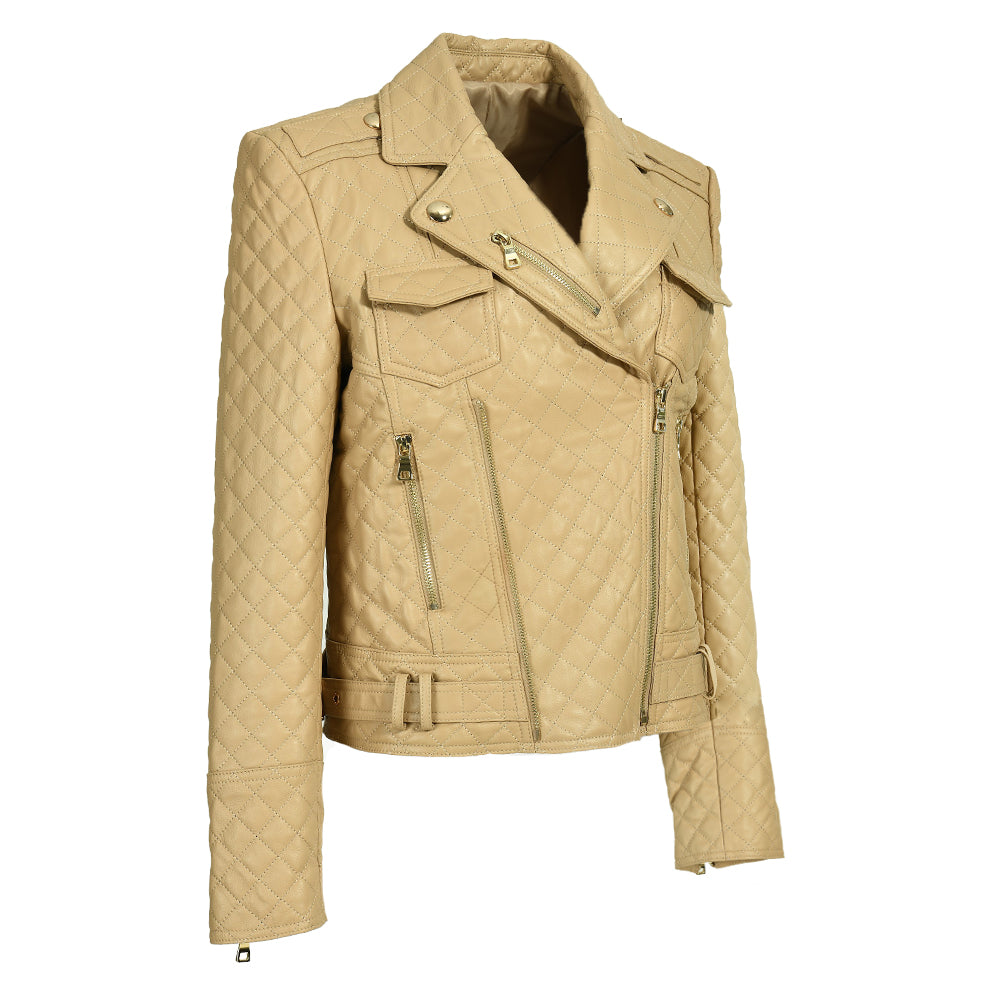 Popular Colorful Leather Coat Belt Zipper Design V-neck Genuine Leather Jacket Women