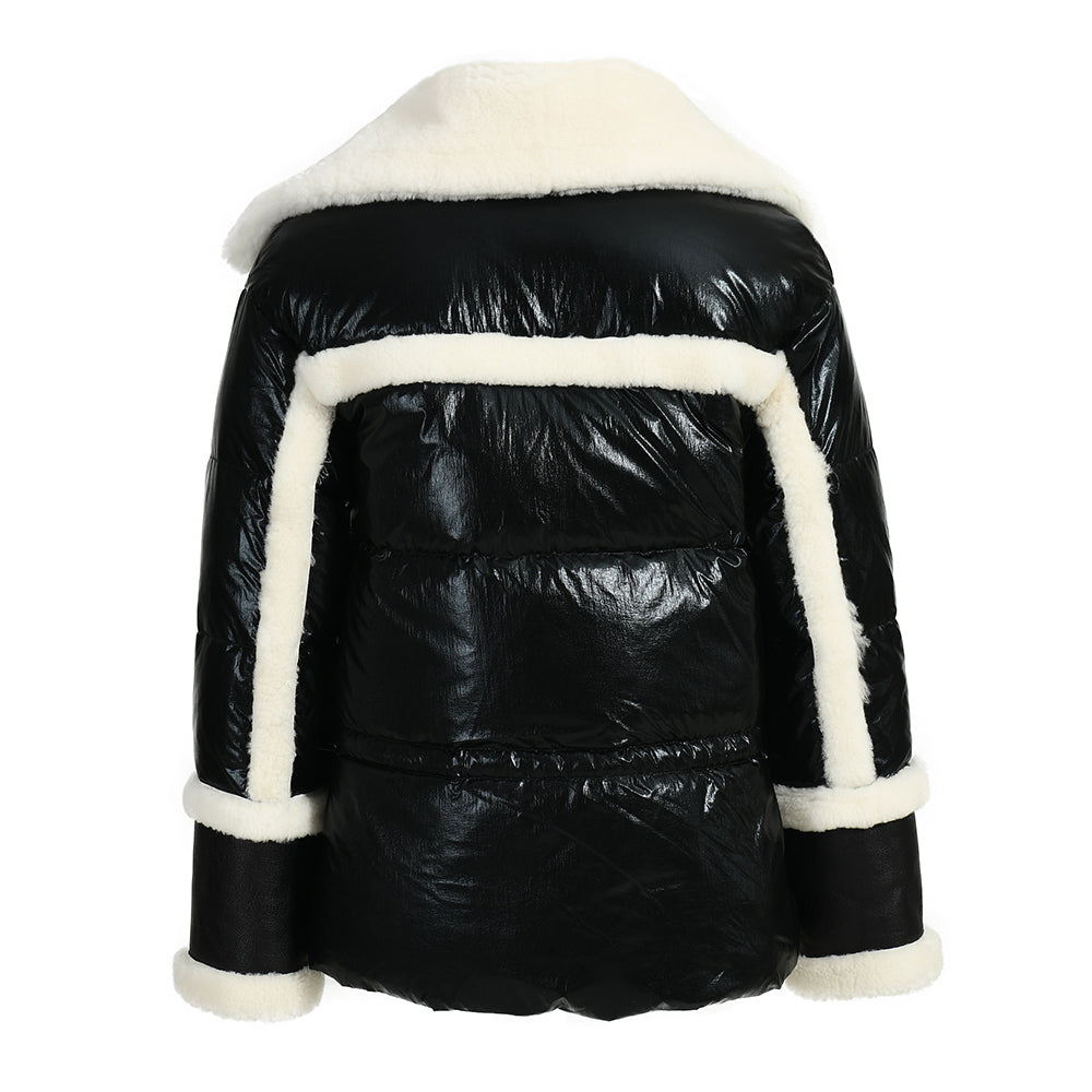 New Style Genuine Shearling Jacket With Sheep Fur Winter Fashion Women Sheepskin Shearling Leather Coat