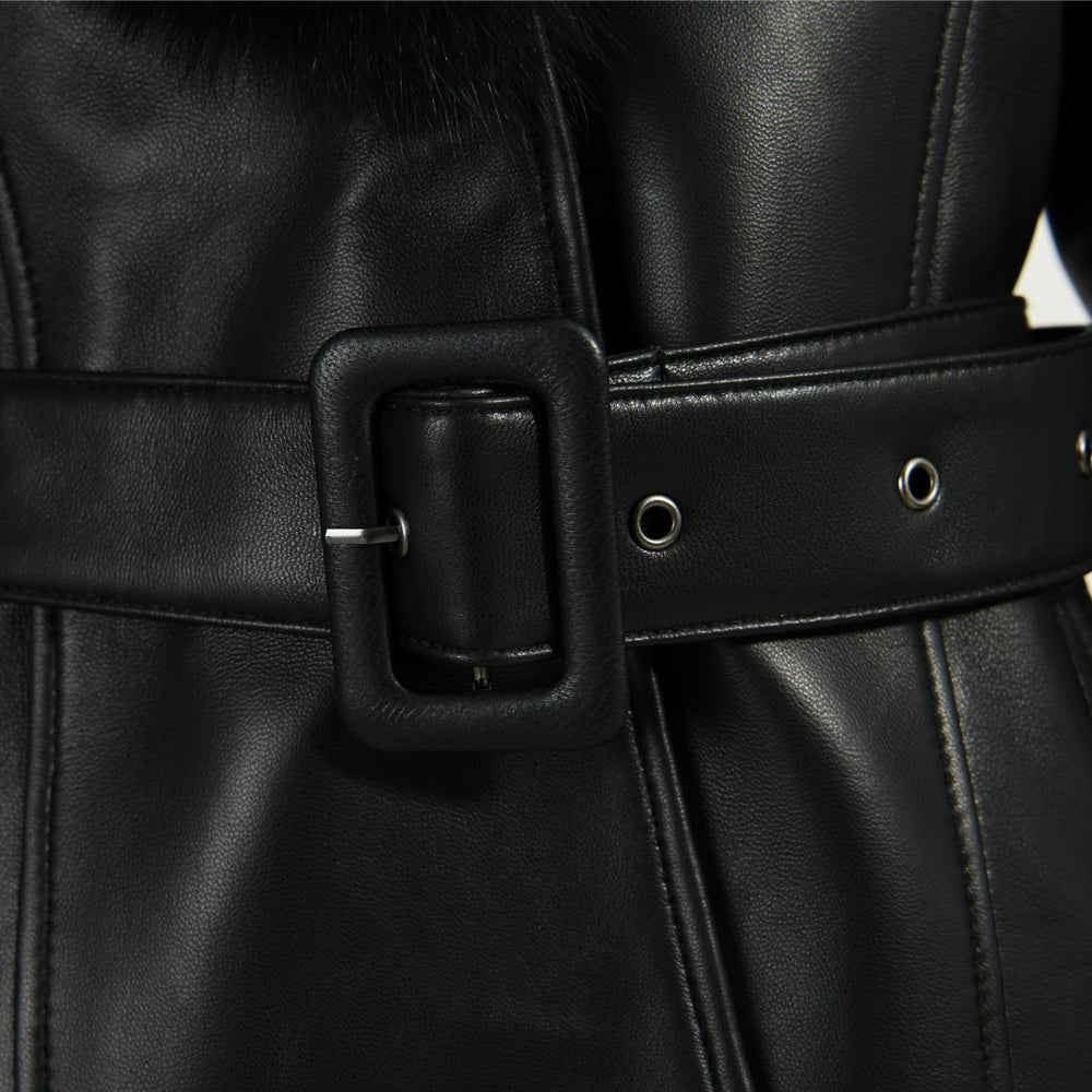 Regular Length Genuine Sheepskin Leather Coat With Real Fox Fur Collar And Cuffs Winter Women Leather Jacket Genuine