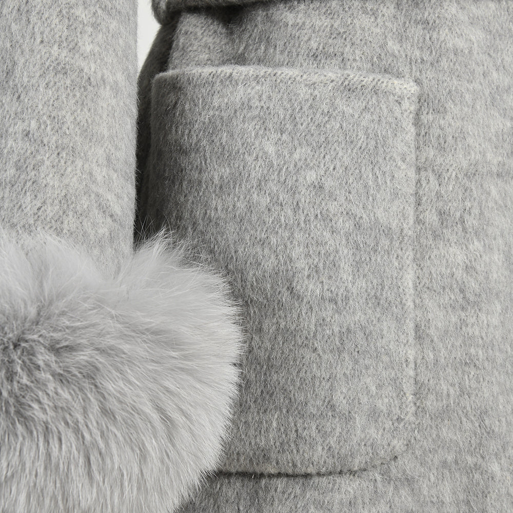 New Style Double-sided Cashmere Coat With Removable Fur Cuffs Custom Fashion Women Long Wool Cashmere Coat