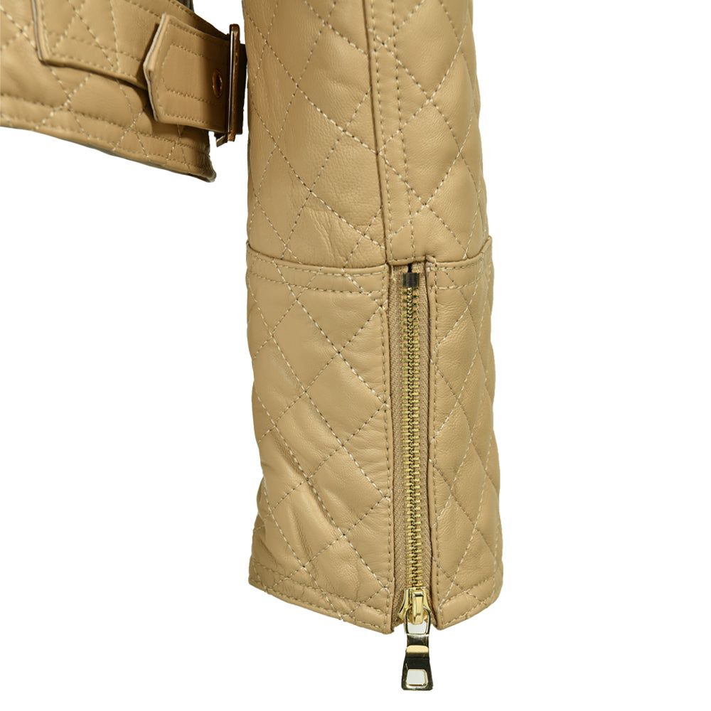 Popular Colorful Leather Coat Belt Zipper Design V-neck Genuine Leather Jacket Women