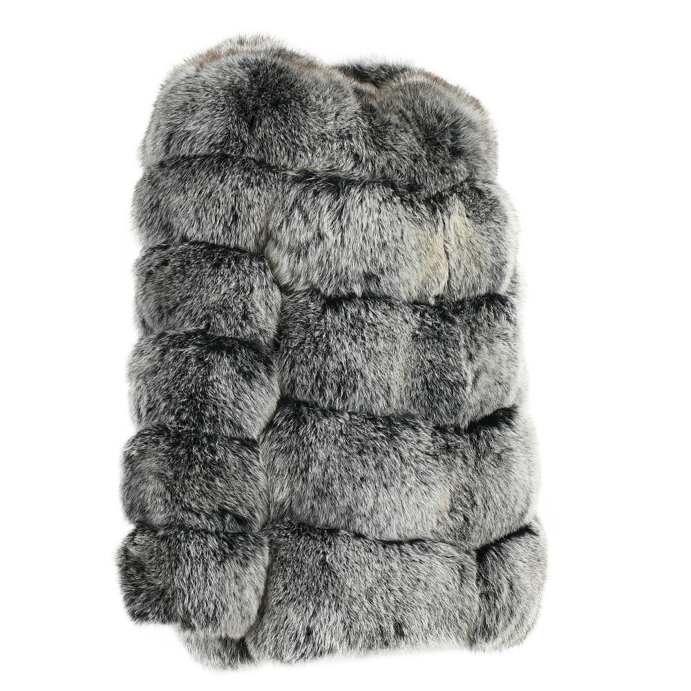 Crew Neck Ladies Real Fluffy Fox Fur Coat Custom Plus Size Coats