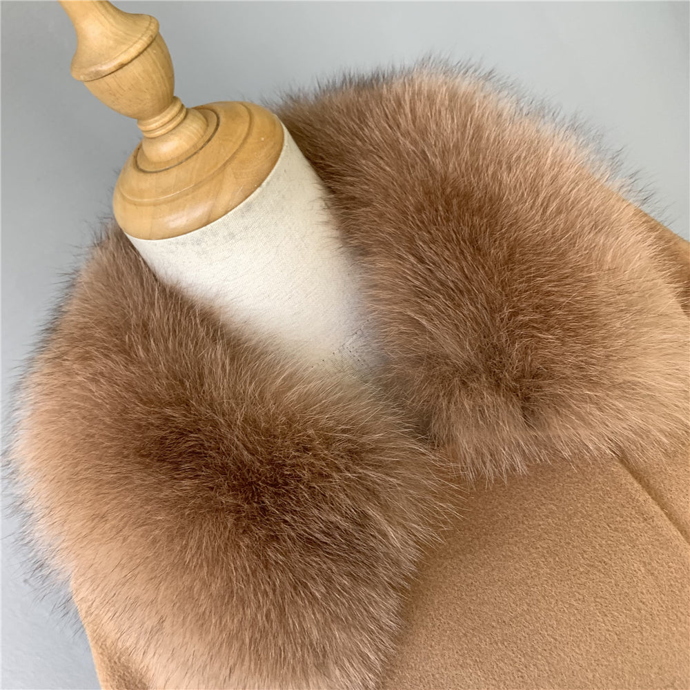 Jaxmonoy High-end Cashmere Coat With Big Real Fur Collar And Cuffs