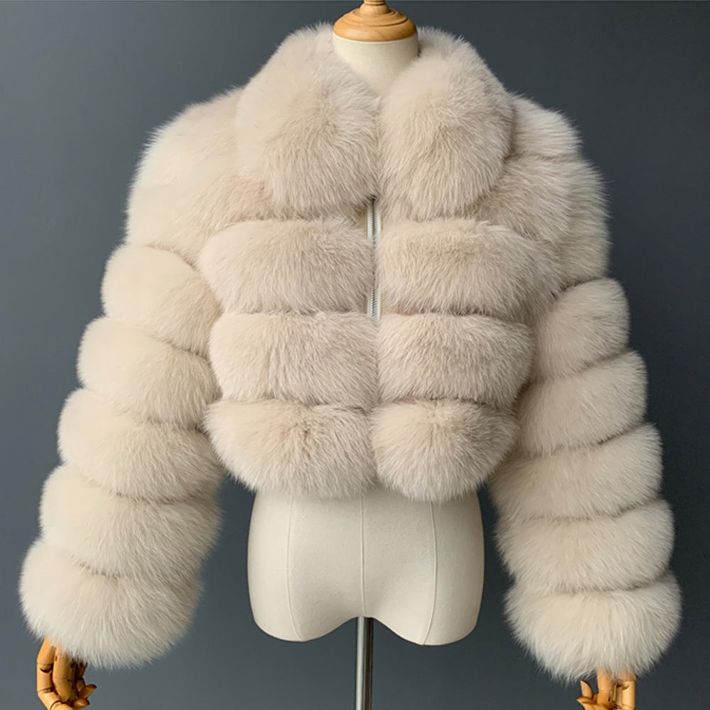 Jaxmonoy Real Fox Fur Coat With Square Fur Collar