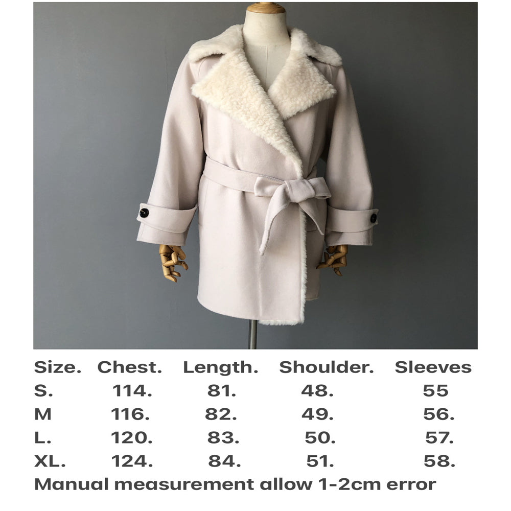 Jaxmonoy Fashion Office Ladies Mid-length Style Cashmere Coat With Sheep Fleece