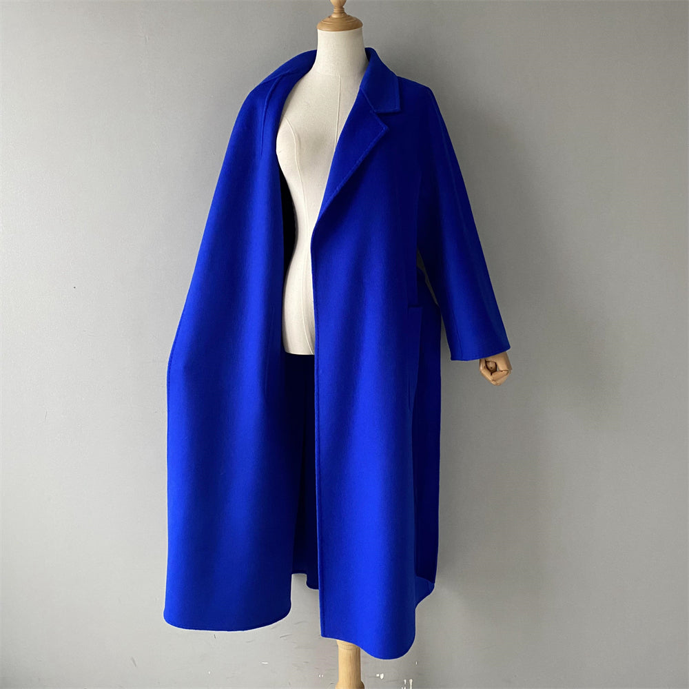 Solid Color Cashmere Coat With Big Side Pocket And Removable Belt