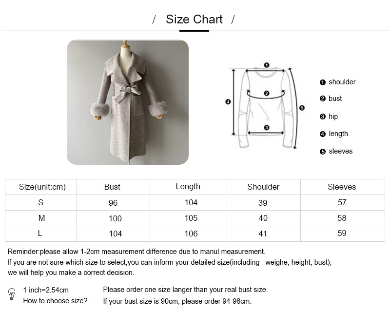 New Style Double-sided Cashmere Coat With Removable Fur Cuffs Custom Fashion Women Long Wool Cashmere Coat