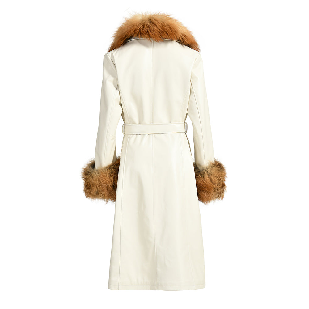 Long Leather Coats With Fur Collar And Cuffs Sheepskin Leather Jackets Unisex