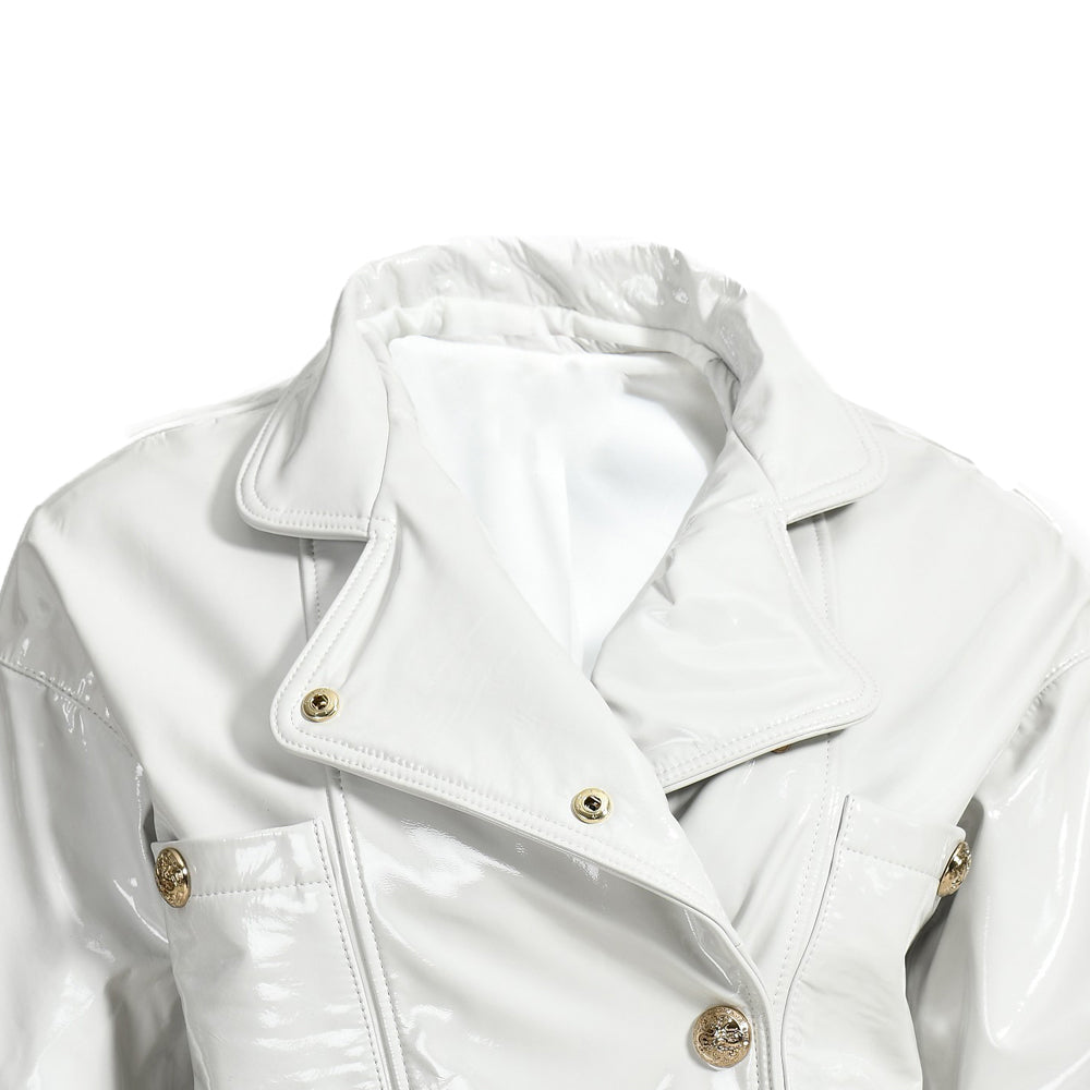 Spring Popular Custom Color Cropped Genuine Leather Jacket V-neck Collar Wholesale Fashion Women White Leather Jackets