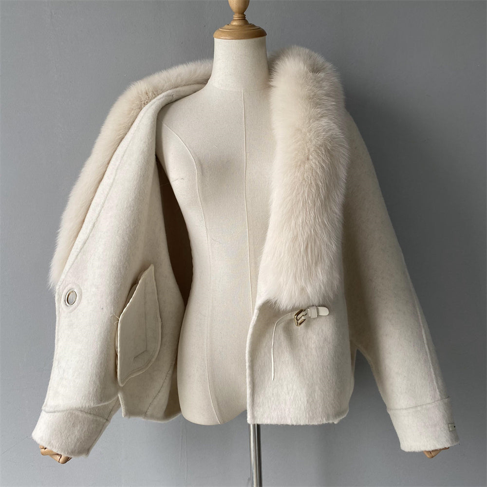 Custom High Quality Double-faced Cashmere Coat With Luxury Real Fox Fur Collar