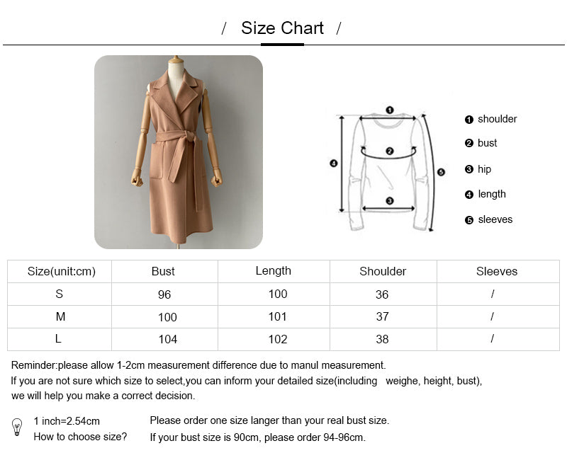 Jaxmonoy Women Cashmere Vest Modern Coat With Belt Outwear