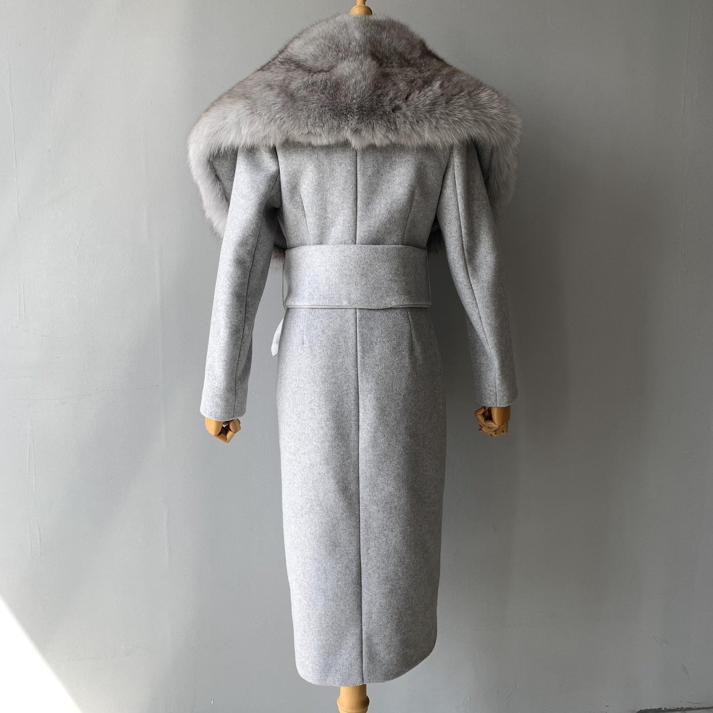 Jaxmonoy Modern Style Cashmere Coat With Luxurious Real Fox Fur Collar