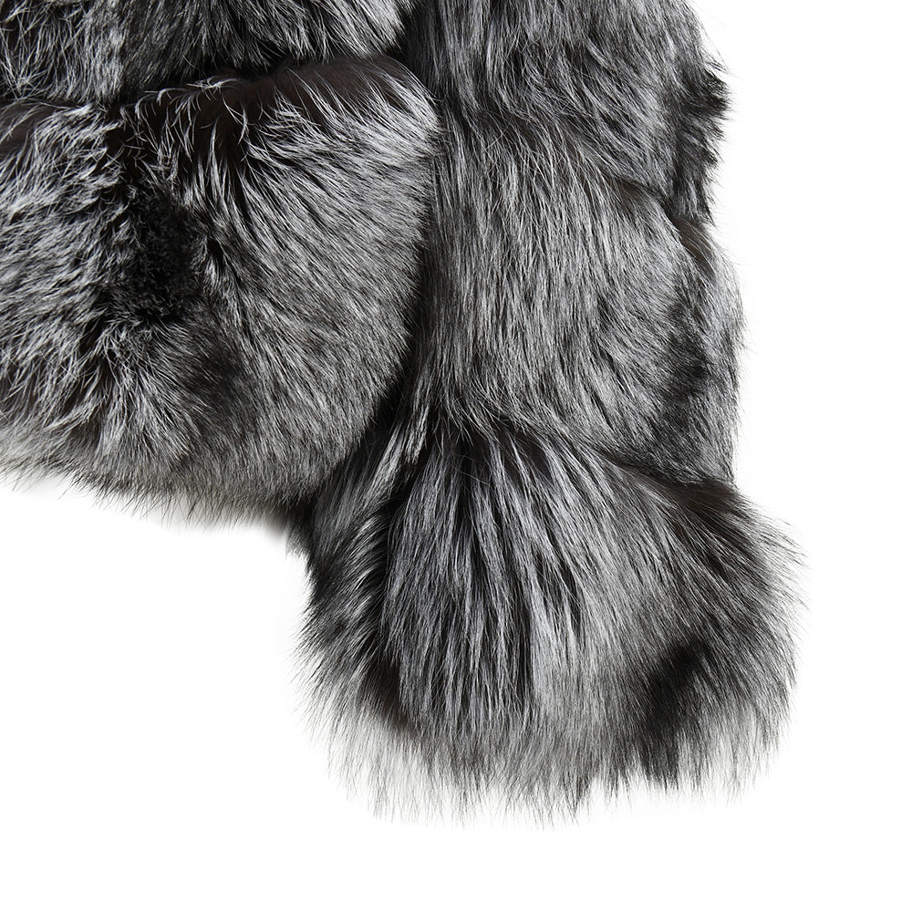 Regular Length Real Sliver Fox Fur Coat With Hood Design Wholesale Fashion Women's Winter Fur Coats