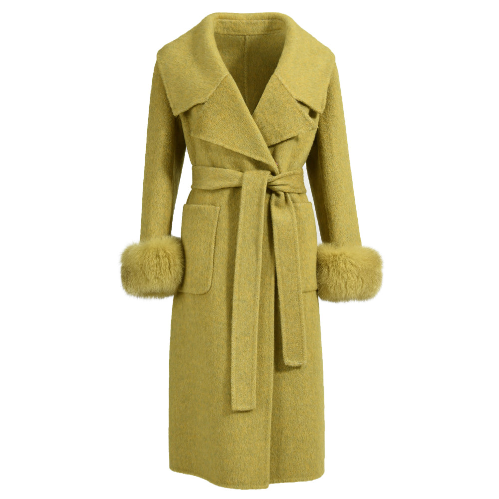 New Style Double-sided Cashmere Coat With Removable Fur Cuffs Custom Fashion Women Long Wool Cashmere Coat