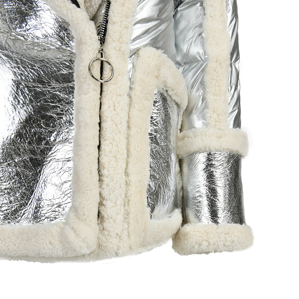 New Style Genuine Shearling Jacket With Sheep Fur Winter Fashion Women Sheepskin Shearling Leather Coat