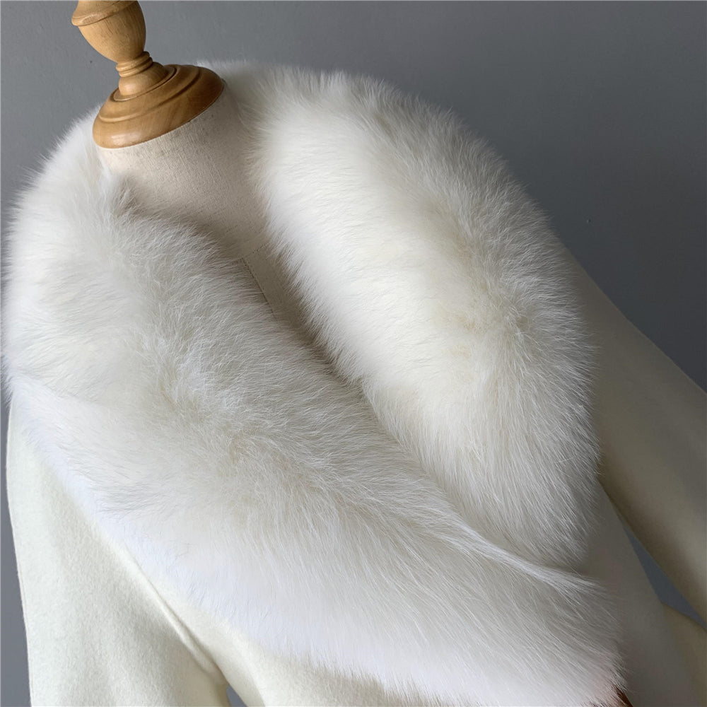 Jaxmonoy Fashionable Women Cashmere Coat With Big Real Fur Collar And Cuffs