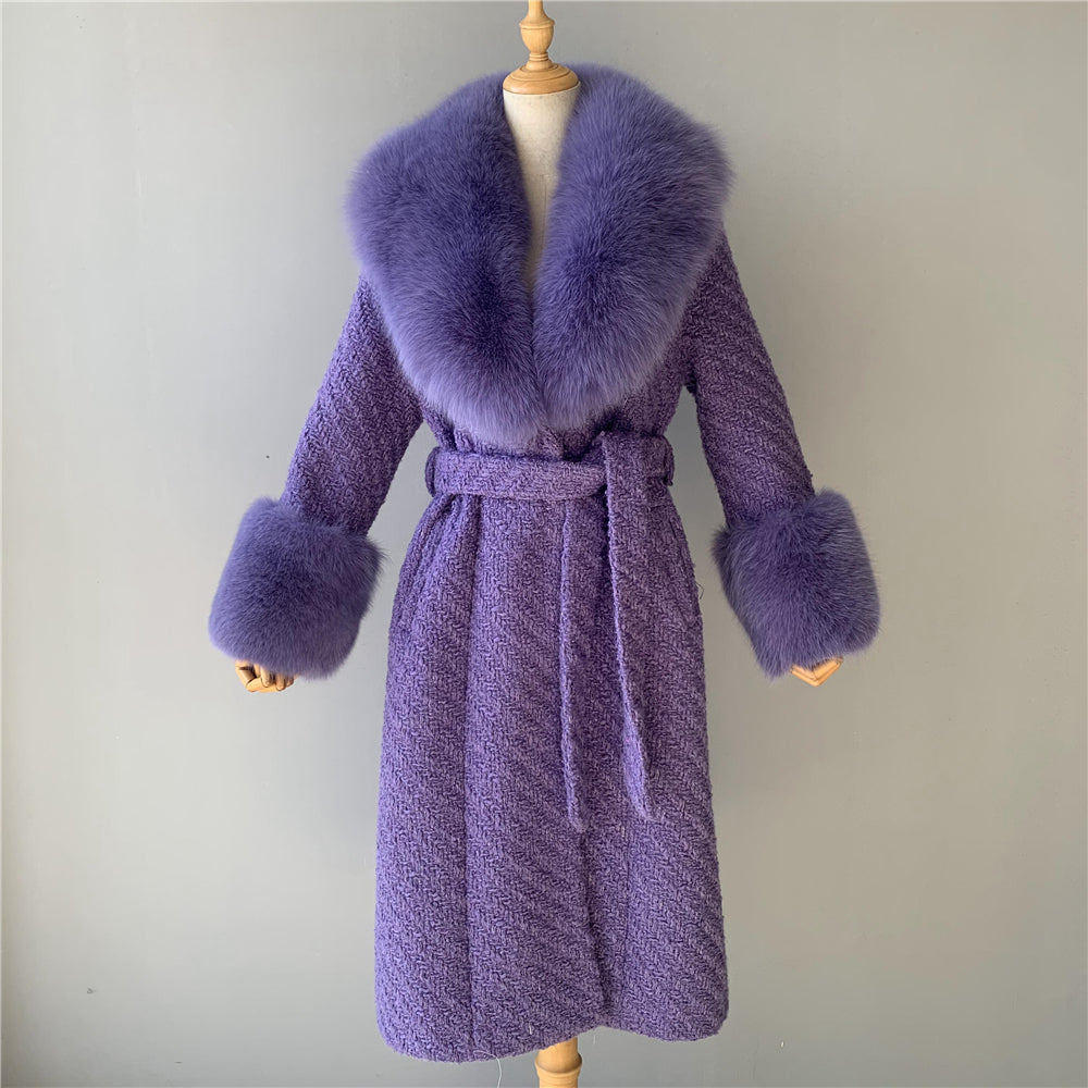 Jaxmonoy Popular Cashmere Coat With Real Fox Fur Collar And Cuffs