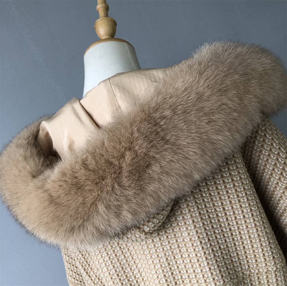 Jaxmonoy Autumn And Winter Cashmere Coat With Real Big Fur Collar