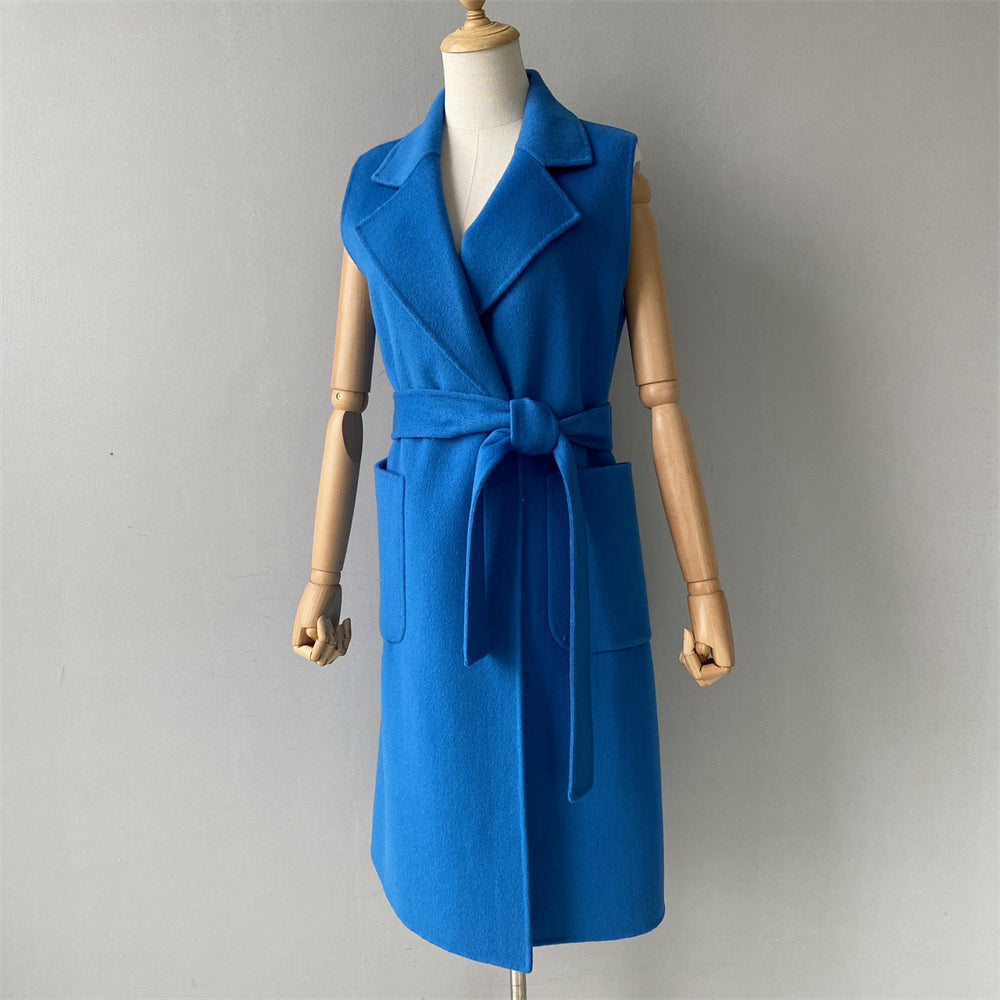 Jaxmonoy Women Cashmere Vest Modern Coat With Belt Outwear