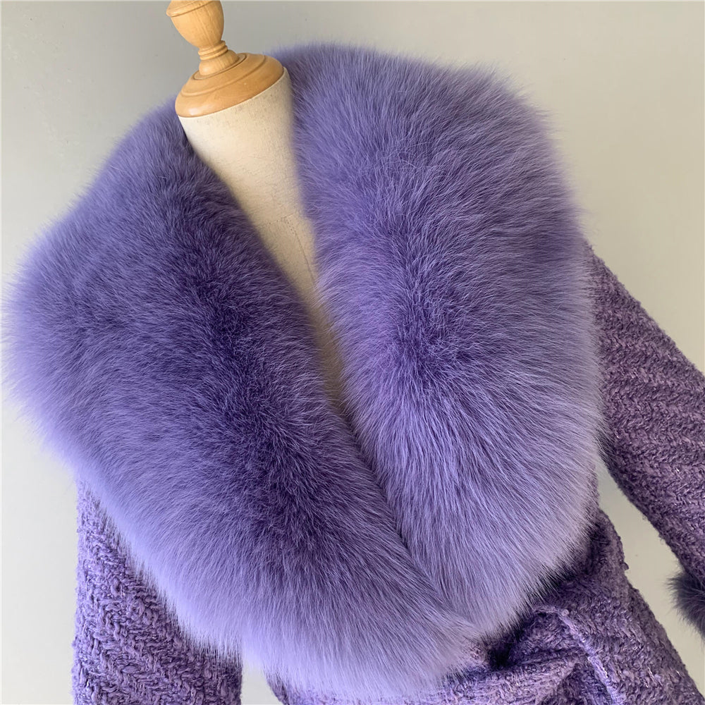 Jaxmonoy Popular Cashmere Coat With Real Fox Fur Collar And Cuffs