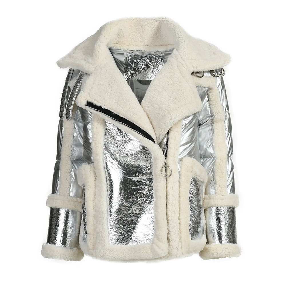 New Style Genuine Shearling Jacket With Sheep Fur Winter Fashion Women Sheepskin Shearling Leather Coat