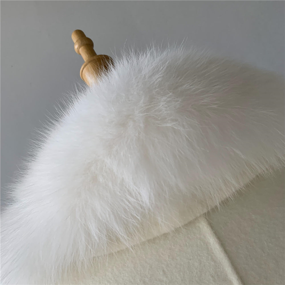 Jaxmonoy Real Fur Cashmere With Comfortable Fur Collar And Cuffs