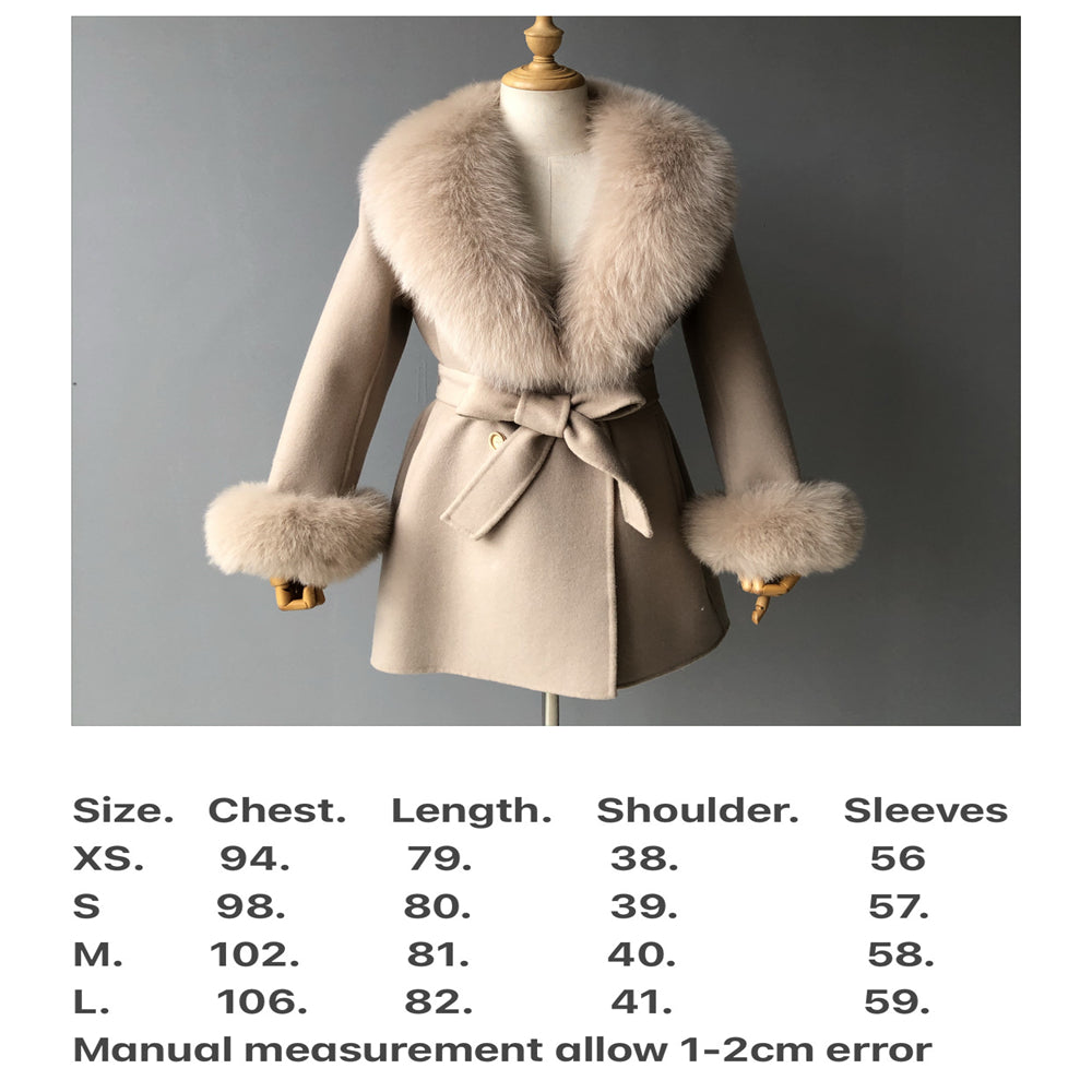 Jaxmonoy Elegant Women Regular Style Cashmere Coat With Real Fox Fur Collar And Cuffs