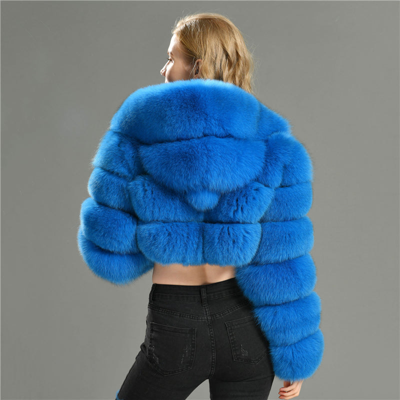 Jaxmonoy Hot Sale Wholesale Crop Style Winter Overcoat For Ladies Plus Size Real Fox Fur Coat
