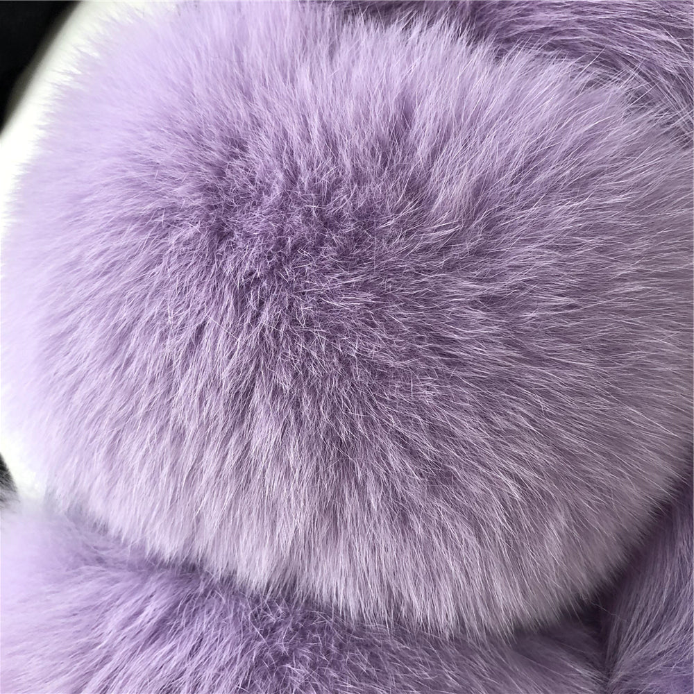 Jaxmonoy Fashionable Luxurious Real Fox Fur Coat With Big Thick Hood