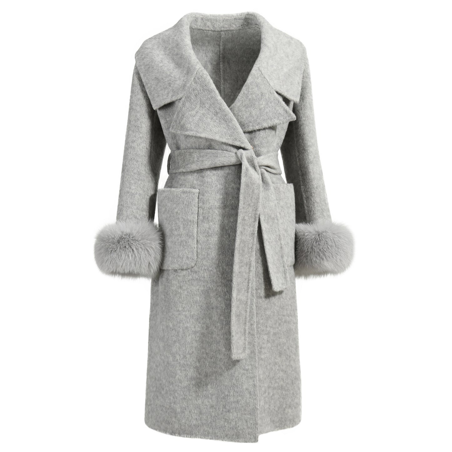 New Style Double-sided Cashmere Coat With Removable Fur Cuffs Custom Fashion Women Long Wool Cashmere Coat