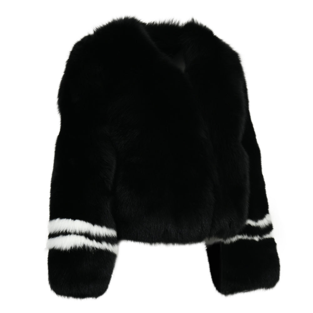 Crew Neck Fluffy Real Fox Fur Coat Custom Color for women
