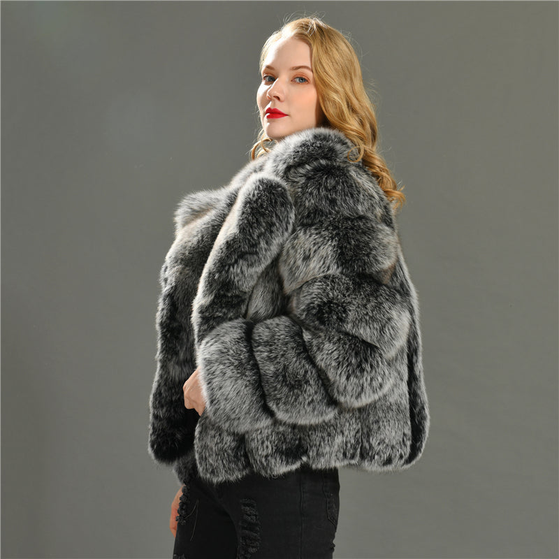 Jaxmonoy Fashion Wholesale Genuine Fox Fur Coat Women Winter Outwear Real Fox Fur Coat