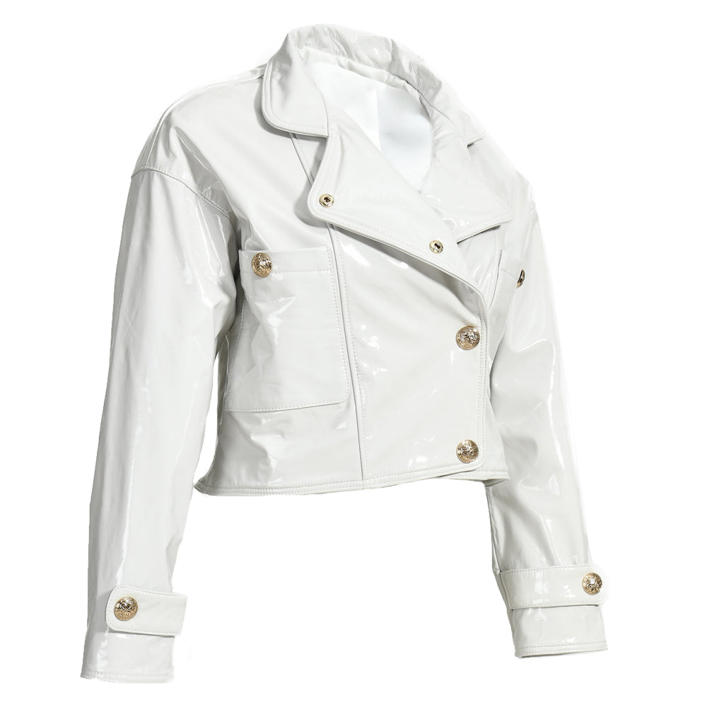 Spring Popular Custom Color Cropped Genuine Leather Jacket V-neck Collar Wholesale Fashion Women White Leather Jackets
