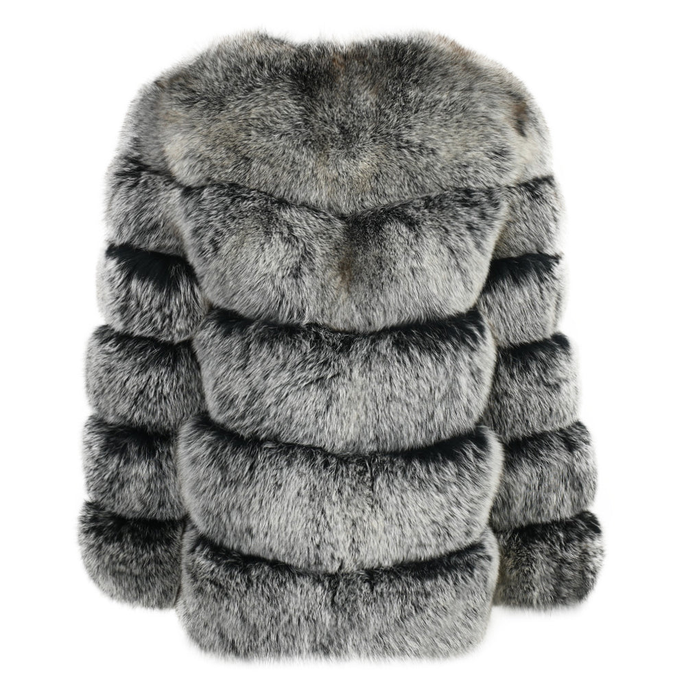 Crew Neck Ladies Real Fluffy Fox Fur Coat Custom Plus Size Coats