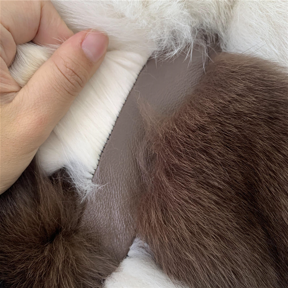 Jaxmonoy Female Two-color Stitching Minimalistic Ladies Real Fox Fur Coat