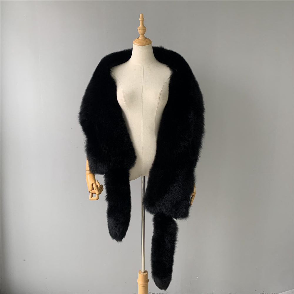 Jaxmonoy Trending Fashion Winter Luxurious Style Outwear Real Fox Fur Shawl