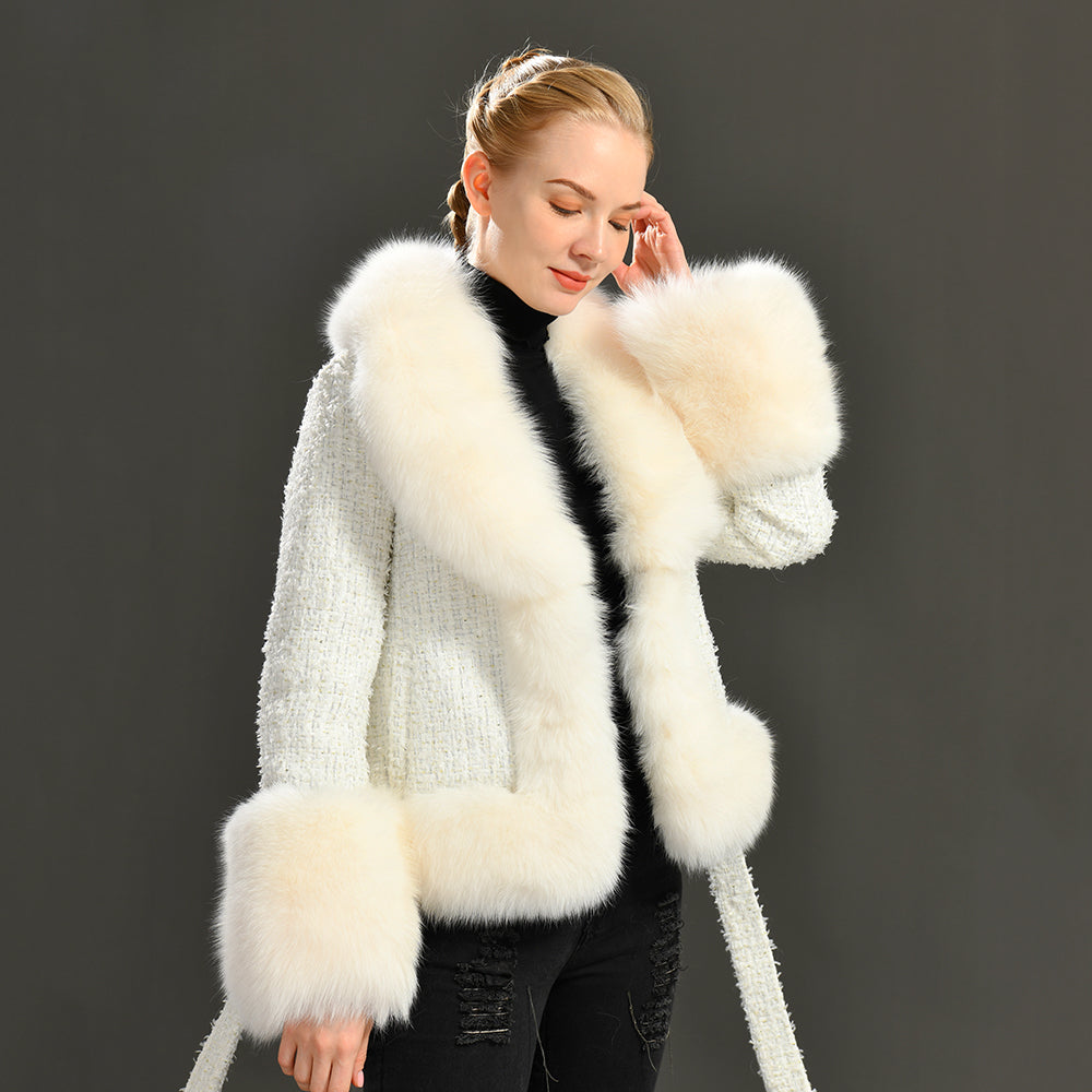 Jaxmonoy Popular Cashmere Coat With Real Fox Fur Collar And Cuffs