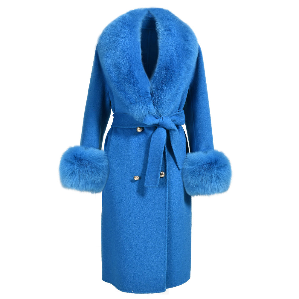Jaxmonoy Cashmere Overcoat With Real Fur Collar And Cuffs