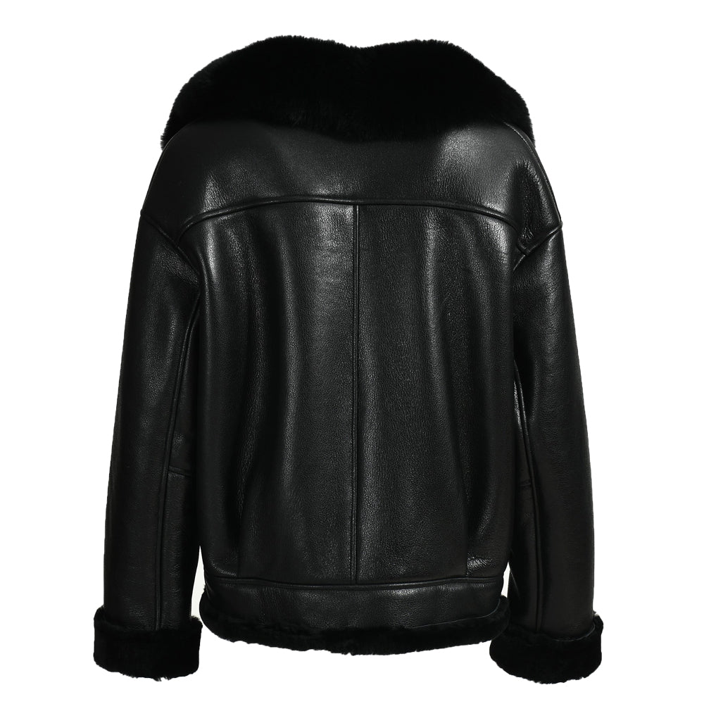 Shearling Coat With Real Fox Fur Collar Leather Jacket For Women